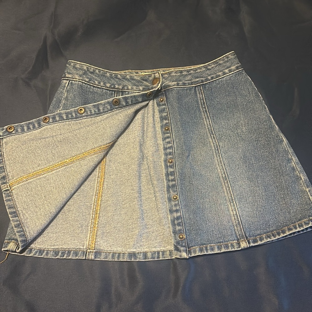Bullhead Snap Front Denim Mini Skirt - Picture 2 of 6